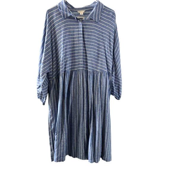 Caslon Blue Striped Linen Button-Up Dress Size 1X - Picture 1 of 5